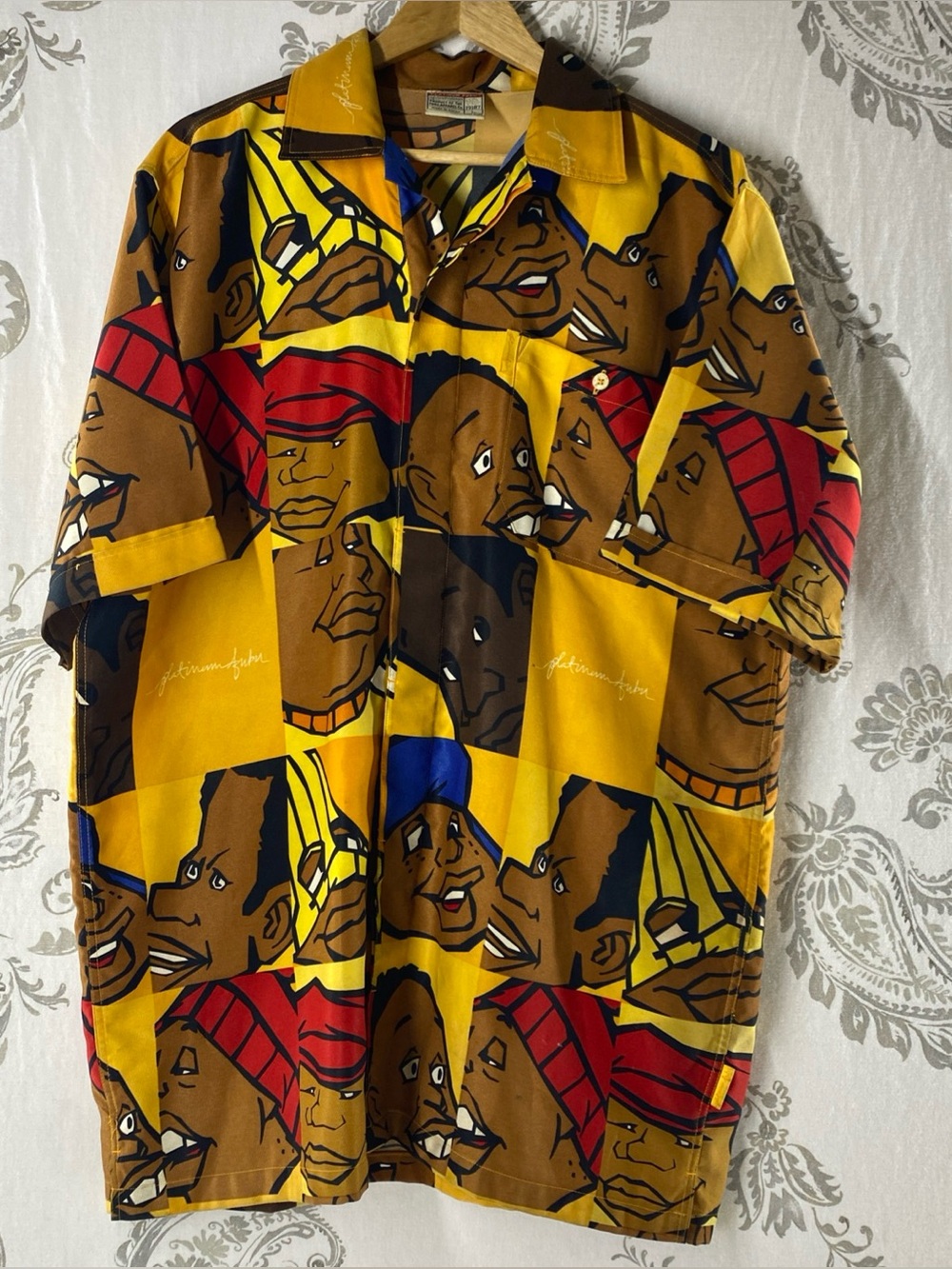 Vintage 90s Platinum FUBU Fat Albert All Over
Print Button Shirt Men LY2K